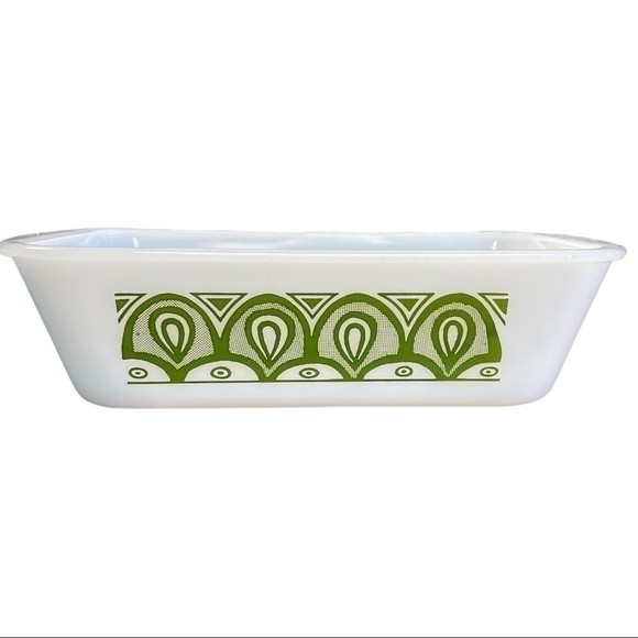 𝅺glasbake loaf pan, rare pattern, mid century modern, milk glass - Picture 4 of 7